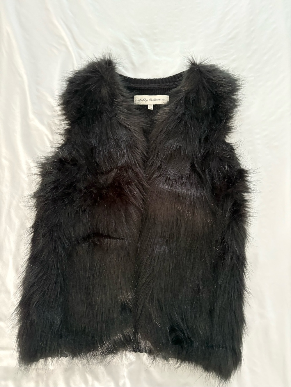 Sebby Collection Black Faux Fur Sweater Knit Vest